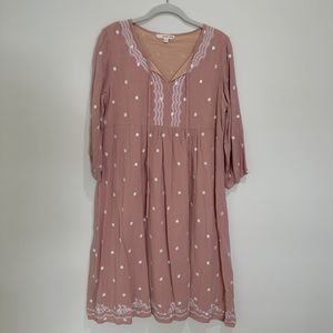 Blue pink embroidered swing dress